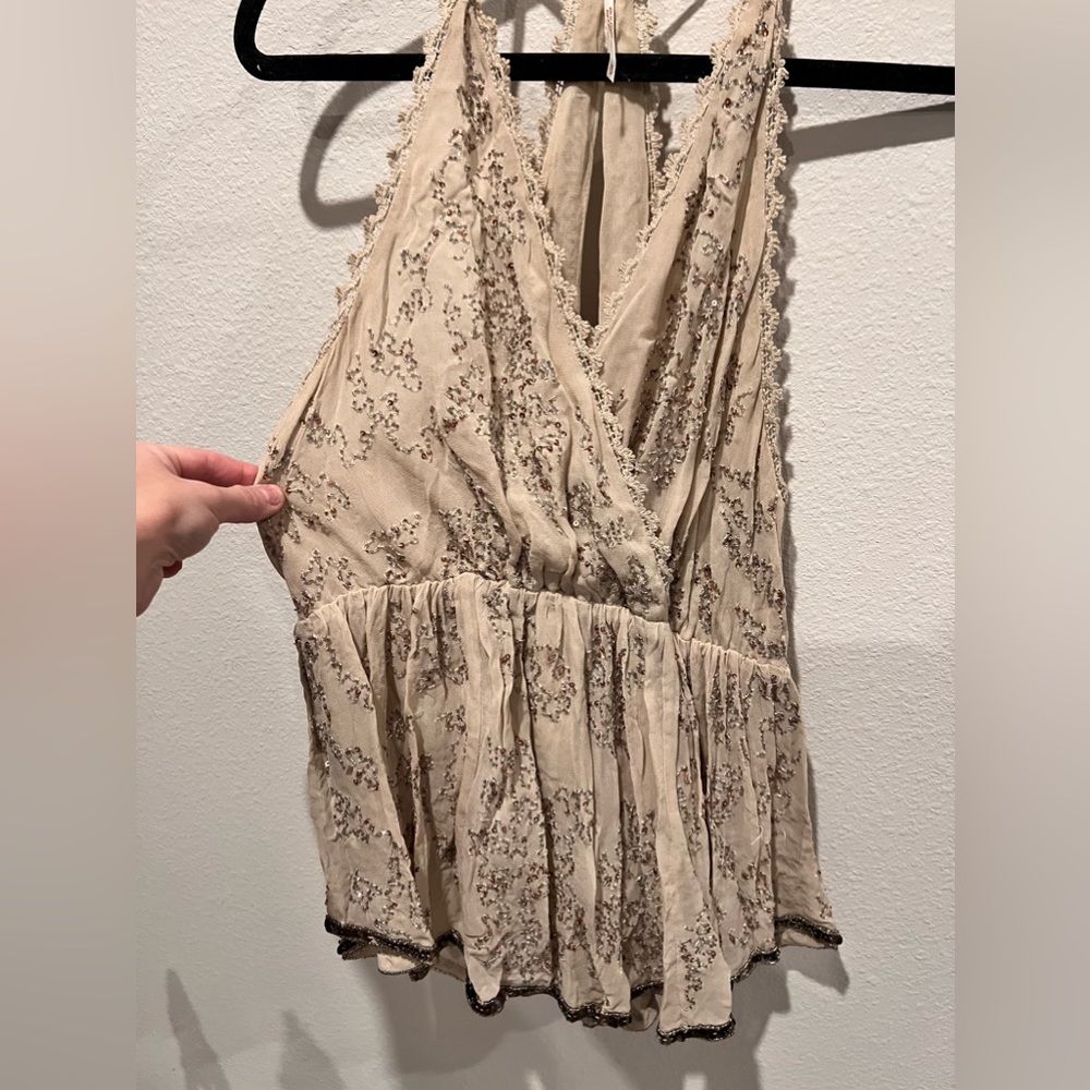 Free people embellished tank top. NWOT, never worn. Size Small